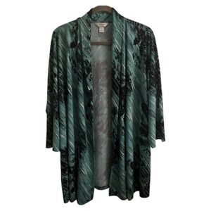 St. John's Bay Abstract Art Print Open Front Kimono Duster Cardigan Aqua size 2X